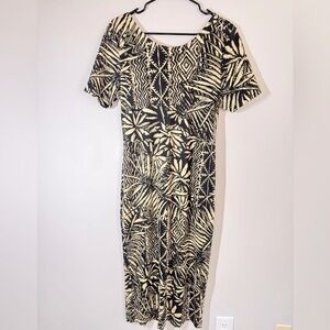 Vintage Popular Basics Black & Cream Pattern Dress Size 11/12 Classic Midi Dress